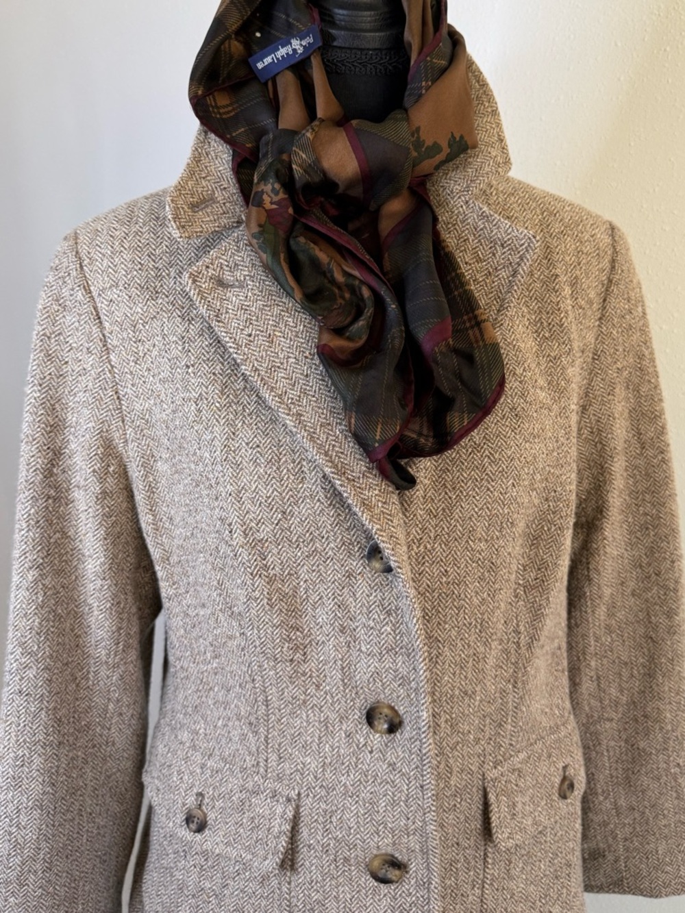 L.L. Bean Herringbone Tweed Blazer Gray Tan Wool Petite Medium Classic - Picture 2 of 14